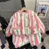 Pijama de invierno para niños, tres capas de forro polar de coral con acolchado de algodón añadido, engrosado para abrigar, franela con forro polar, ropa de estar cálida para niñas y bebés
