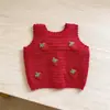 Conjunto de Duas Peças Estiloso de Moda Verão para Bebês com Colete 3D de Morango e Calça Wide Leg com Toque Gelado para Meninas Roupa de Verão