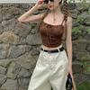 Camisola Sexy con Cordón Estilo Dulce Picante Tailandés para Mujer Verano Expuesto el Ombligo Ajustada Ajustada Top Corto para Vestir por Encima