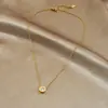 Collar Versátil Minimalista Estilo Coreano Ins con Colgante Redondo Incrustado de Pedrería con Números Romanos, Acero Inoxidable Chapado en Oro