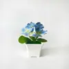 Maceta Pequeña Cuadrada tipo Película Impresa en 3D con 9 Flores de Hortensia Artificiales para Decoración de Sala de Estar en Casa