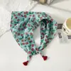 Pañuelo pequeño cuadrado de algodón y lino con borlas de 58 cm Protector de cuello Bufanda suave Pañuelo decorativo para la cabeza Pañuelo floral Retro Pequeño Fresco