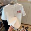 Camiseta de verano estilo Hong Kong de seda helada con cuello redondo para hombre, moderna, estampada, combinable, informal, retro, para parejas