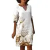 Ropa de Mujer Europea y Americana Nueva Transfronteriza Moda Primavera y Verano Vestido Multicolor de Longitud Media con Estampado de Pintura y Cuello en V de Media Manga