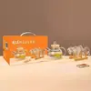 Juego de Tetera de Bambú con Tapa de Diamante para el Hogar de Siete Piezas, Juego de Té de Vidrio Transparente, Vidrio de Alto Borosilicato, Regalo Promocional, Regalo Práctico
