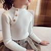 Camiseta Básica de Cuello Alto Medio para Niñas 2025 Otoño Suave Cera Tejido para Niños Tejido Color Puro Versátil Top para Niña Pequeña