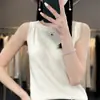 Colete de tricô feminino estilo coreano sem mangas gola redonda listrado horizontal de algodão base solto casual novo para primavera e verão