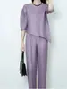 Conjunto de Ropa de Mujer Plisado Miyake: Conjunto de Dos Piezas para Mujer: Top Irregular Nuevo y Pantalones Rectos