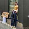 25º ootd! borda de orelha de madeira cintura dupla cabeça dupla design de calça facão de garota americana popular lavada jeans slim para todas as estações