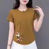 Comercio Exterior Transfronterizo Ropa para Madres de Mediana Edad y Mayores, Camiseta de Manga Corta, Talla Grande Holgada, Top que Cubre el Vientre, Camisa Adelgazante