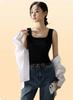 Chaleco Térmico de Felpa Cepillada de Otoño e Invierno con Cuello Cuadrado para Mujer, Ropa Exterior de Corte Ajustado, Camisola Ajustada con Hombros Anchos, Top de Capa Base