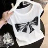 Camiseta de Manga Corta Estilo Delgado con Lazo Súper Elegante 2026 Nuevo Verano Talla Grande Top de Punto de Seda de Hielo de Moda para Mujer