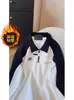 Sudadera de Felpa con Cuello Polo Inspirada en el Diseño, Mangas Raglán Largas para Hombre, Estilo Americano Holgado, Bloques de Color, Media Cremallera