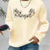 Sudadera con Estampado de Letras de Ángel, Sudadera Casual de Ante con Cuello Redondo para Otoño e Invierno, Ropa para Mujer