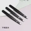 Fábrica en stock herramientas de belleza boca plana inclinada acero inoxidable clip de cejas negro pinzas para depilar cejas rizador de pestañas