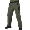 Pantalones Casuales para Hombre Primavera y Otoño Sueltos Rectos Cargo Funcionales para Exteriores Pantalones Largos Bolsillos Grandes Textura Ligeramente Arrugada