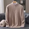 Novo suéter masculino de tricô grosso com tranças e zíper, gola alta semiaberta, malha quente masculina, atacado transfronteiriço, outono e inverno