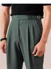 Pantalones de hombre estilo italiano Nápoles con cintura de botón París, Pantalones largos de pierna recta, Pantalones casuales de cintura alta estilo Gurkha británico