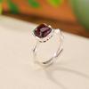 Anillo Cuadrado Hoja de Bambú Estilo Retro Nuevo Chino Plata Esterlina S925 Plata de Ley Púrpura Sangre Anillo Estilo Nacional de Gran Altura