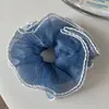 Scrunchie de Rede Azul Xadrez Estilo Coreano para Mulheres, Prendedor de Coque de Alta Qualidade, Acessório de Cabelo Extra Grande, Corda de Cabelo, Flor de Cabelo
