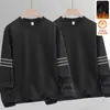 Camiseta de manga larga para hombre para otoño e invierno, marca de moda, corte holgado, forrada de polar, camiseta básica casual, sudadera estampada de cuello redondo para estudiantes jóvenes