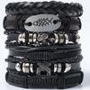 Pulseiras Masculinas Europeias e Americanas de Couro Trançado Transfronteiriças, Conjunto de Múltiplas Camadas, Pulseira de Caveira, Pulseira Personalizada