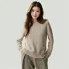 Suéter 100% Cachemir Puro Ropa Interior Otoño Invierno Nuevo Estilo para Mujer Cuello Redondo Capa Base Estilo Dulce Grueso Color Puro Suéter Cálido