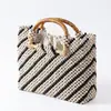 ENSPT Bolso de Cuentas de Madera de Gran Capacidad Bolso de Mano Transfronterizo Europeo y Americano Bolso Casual para Viajes a la Playa Bolso Hueco de Cuentas en Bloques de Color