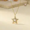 Collar Colgante de Estrella de Zirconio Completo de Gama Alta, Elegante, Lujo Ligero, Chapado en Oro de 18 Quilates, Cadena para Clavícula de Estrella de Cinco Puntas de Moda para Mujer, Estilo Nuevo