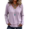 2026 Nueva Ropa de Otoño Transfronteriza Europea y Americana para Mujer Casual Holgada Color Sólido Cuello en V Manga Larga con Flecos Camisa