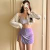 Bikini de Tres Piezas Estilo Nuevo Traje de Baño Tailandés Gama Alta Ins Estilo Falda Color Caramelo Deseo Puro Traje de Baño para Resort de Aguas Termales