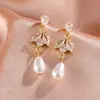 Pendientes de Botón Estilo Europeo Copo de Nieve Circonita Perla Pendiente Sin Níquel Pendiente de Circonita Estilo Coreano Novia Accesorios para Vestido de Boda Mujeres