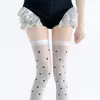 Nuevos Calcetines de Punto Hasta la Rodilla con Lunares Blancos y Negros para Primavera y Verano, Calcetines de Moda de Terciopelo Estilo Holgado por Encima de la Rodilla con Estampado