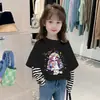 Camiseta de Manga Larga para Niña, Algodón Puro, Estilo Primavera y Otoño, Ropa Interior Falsa de Dos Piezas para Niños, Top de Otoño, Camiseta Básica para Niña, Camiseta de Rayas