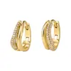 Brincos Transfronteiriços Novo Estilo Cruz Dupla Argola Cravejados com Diamantes, Cobre Banhado a Ouro 14K, Brincos de Luxo Leve de Alta Qualidade para Mulheres, em Estoque