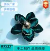 Flor de Navidad, magnolia artificial de terciopelo, tela de terciopelo con borde dorado, corona para árbol de Navidad, arreglo floral de cubo de la suerte, accesorios para flores de Navidad