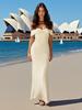 Vestido de Verano Elegante para Mujer, Estilo Europeo y Americano, Hombros Descubiertos, Escote de una Línea, Cintura Alta, Ajustado, que Resalta la Figura, Largo