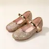 Zapatos de Princesa de Cuero para Niñas 2026 Otoño/Invierno Zapatos de Cristal con Lentejuelas Moda para Escenario Infantil Tacones Altos Venta al por Mayor desde Fabricante