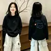 Camiseta de manga comprida para meninas, algodão puro, nova e estilosa 2026, top básico casual fofo para crianças mais velhas, para primavera e outono