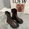 Botas Martin Nuevas de Moda Versátiles para Mujer Primavera y Otoño 2025 Plataforma Suela Gruesa Cremallera Trasera Botines Cortos Ajustados Moda Ins