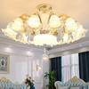 Candelabro de Sala de Estar de Estilo Francés, Lujoso y Elegante, Pantalla de Cerámica Cristal Azul, Orientado Hacia Abajo, Dormitorio, Comedor, Lámparas Simples de Estilo Europeo