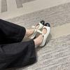 666-19 Sapatos Mary Jane Rasos Versáteis Jovens com Patchwork de Laço e Bico Redondo em Pele de Ovelha para Mulheres Primavera