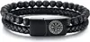 Popular Pulsera Tejida de Estilo Oscuro de Amazon con Piedra Natural Ojo de Tigre y Joyería de Cuero de Doble Capa de Moda para Hombre