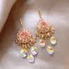 Brincos de Tarraxa Coração de Diamante Inlaid Zircônia Cúbica Agulha de Prata Pingente Gota com Franja Brincos Doces Frescos Brincos de Luxo Leve Estilo Niche Socialite para Mulheres