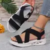Sandalias de Mujer Modelo Nuevo Verano 2025 con Tira Única y Hebilla Ajustable, Plataforma Transfronteriza Suela Gruesa Suave Sandalias de Tejido Volador Punta Abierta