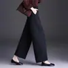 Calças elegantes de cintura elástica e perna larga, calças femininas de perna curva, novo estilo outono 2026, calças casuais simples e da moda, calças cropped, modernas