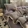 Conjunto de Roupa de Cama de Algodão Lavado à Água Método Antigo Super Macio Quatro Peças Retro 100% Algodão Pura Algodão Renda Fronha Lençol com Elástico Roupa de Cama para Dormitório Estudantil