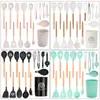 El mejor juego de utensilios de cocina, juego de espátulas de 43 piezas, antiadherente resistente al calor, juego de utensilios de cocina de silicona