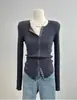 Camiseta de Tricô Longa para Uso Diário no Trajeto para o Trabalho para Mulheres, Estilo Outono, Fashion, Simples, Justa e Versátil para Usar por Baixo, Top Casual