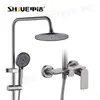 Conjunto de Chuveiro Moderno Simples de Cobre com Quatro Velocidades para Banheiro Residencial, Conjunto Completo com Chuveiro de Teto Pressurizado